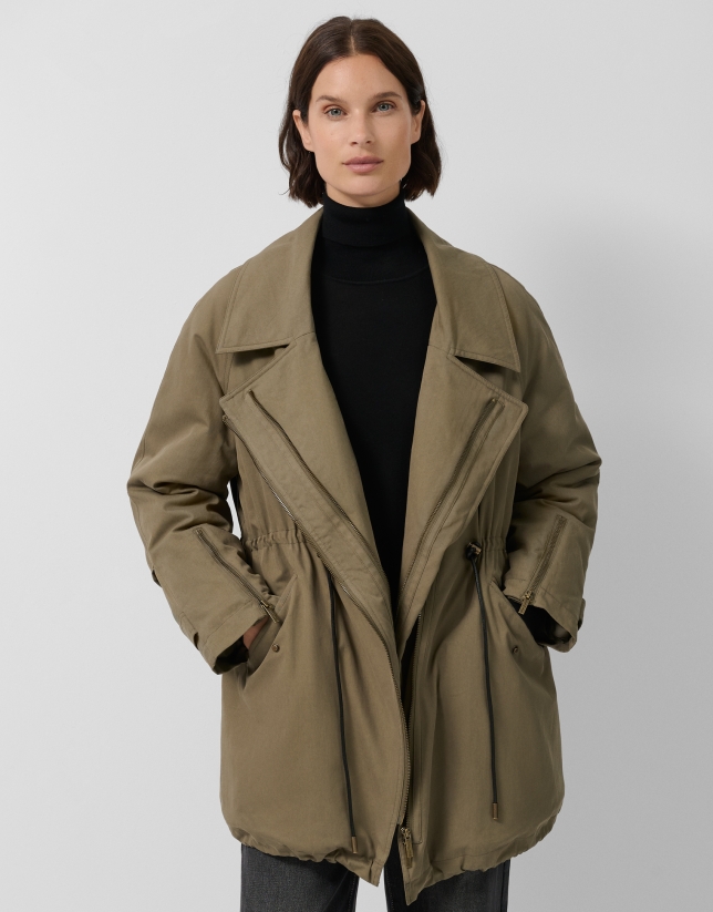 Chaquetón largo algodón verde caza con interior acolchado