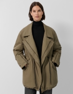 Chaquetón largo algodón verde caza con interior acolchado