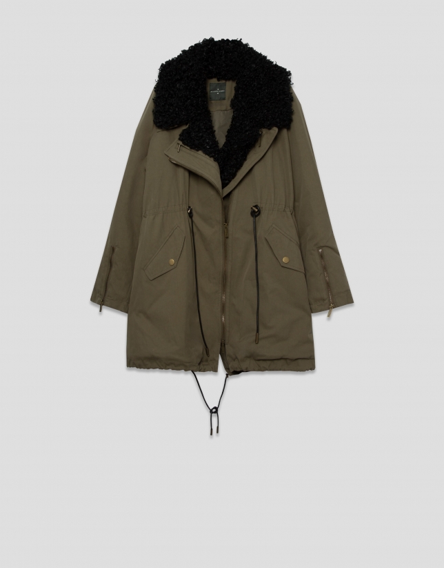 Chaquet&oacute;n largo algod&oacute;n verde caza con interior acolchado