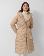 Camel long down jacket with hood