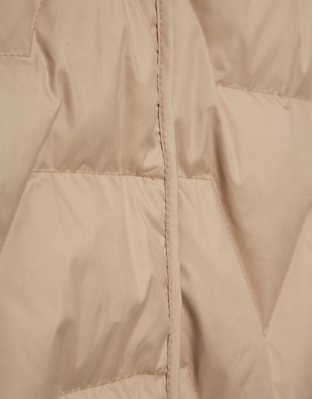 Camel long down jacket with hood