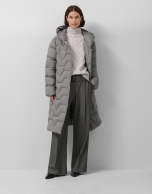 Long down jacket with grey hood
