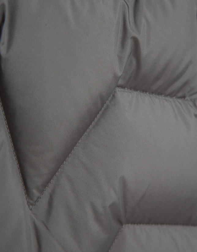 Long down jacket with grey hood