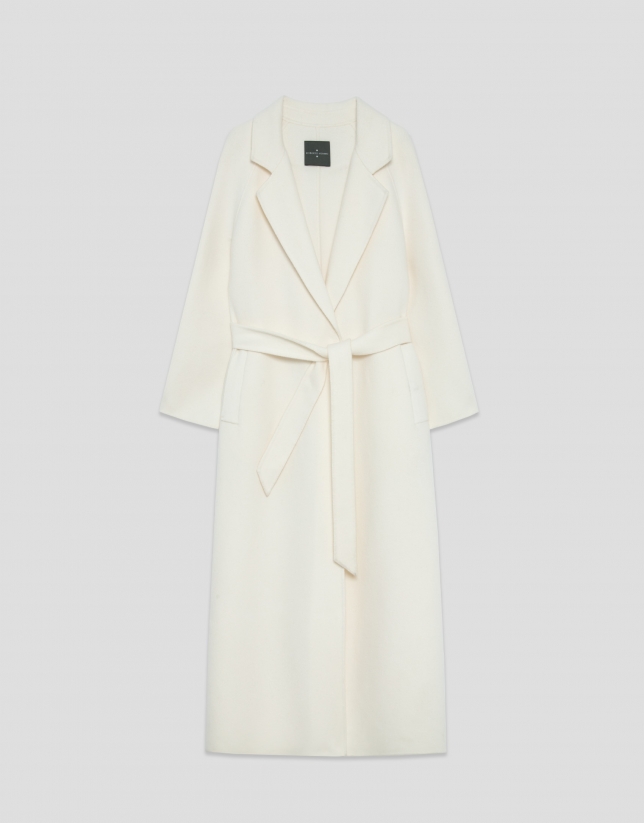 Long coat in white double-sided cloth