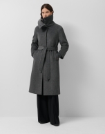 Long coat with a wraparound collar and grey wool