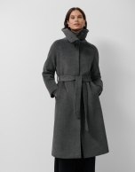 Long coat with a wraparound collar and grey wool
