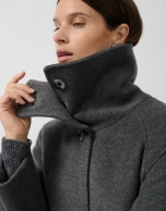 Long coat with a wraparound collar and grey wool