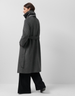 Long coat with a wraparound collar and grey wool