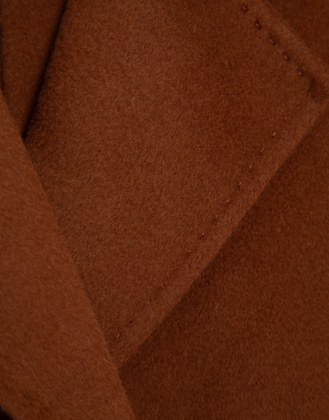 Light brown double-breasted three-quarter length coat