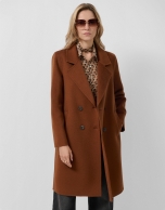 Light brown double-breasted three-quarter length coat