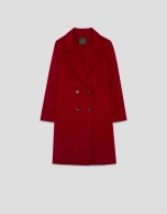 Red double-faced three-quarter length double-breasted coat