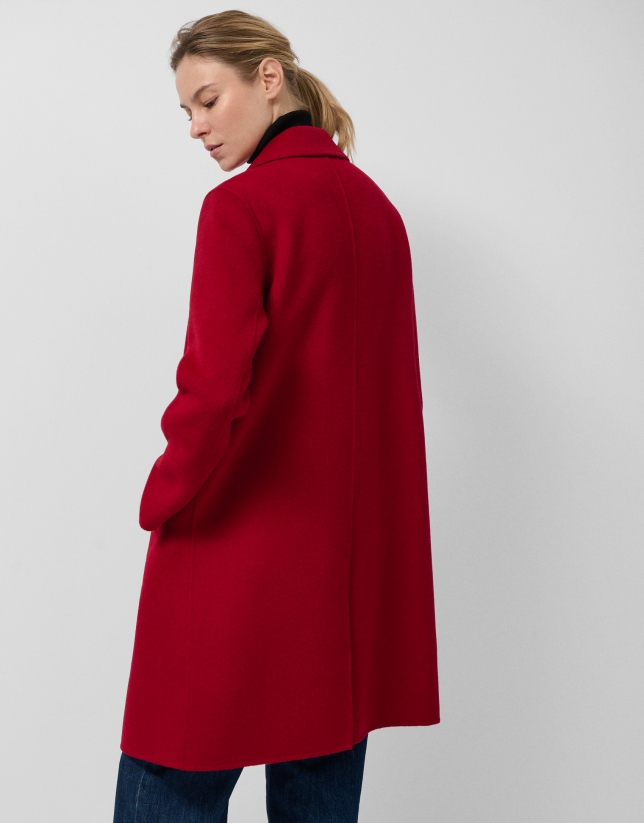 Red double-faced three-quarter length double-breasted coat