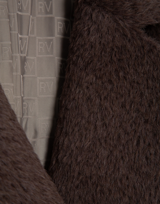 Long brown wool and alpaca double-breasted coat