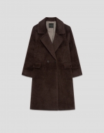 Long brown wool and alpaca double-breasted coat