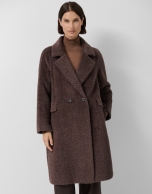 Long brown wool and alpaca double-breasted coat