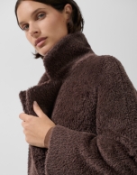 Long brown wool and alpaca double-breasted coat