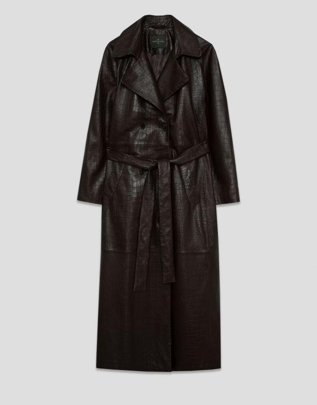 Long brown napa trench coat