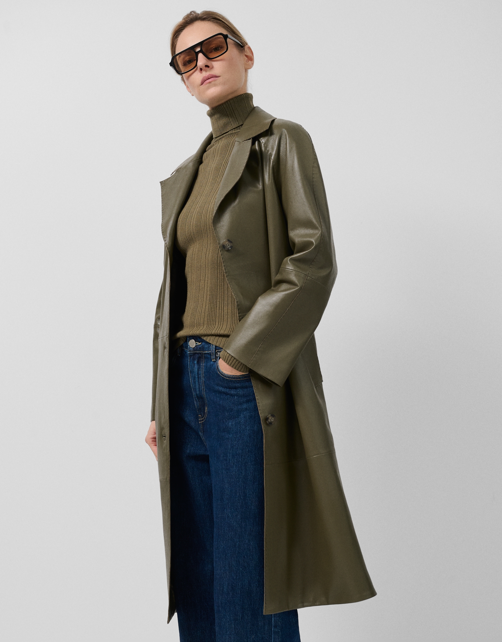 Long green napa coat