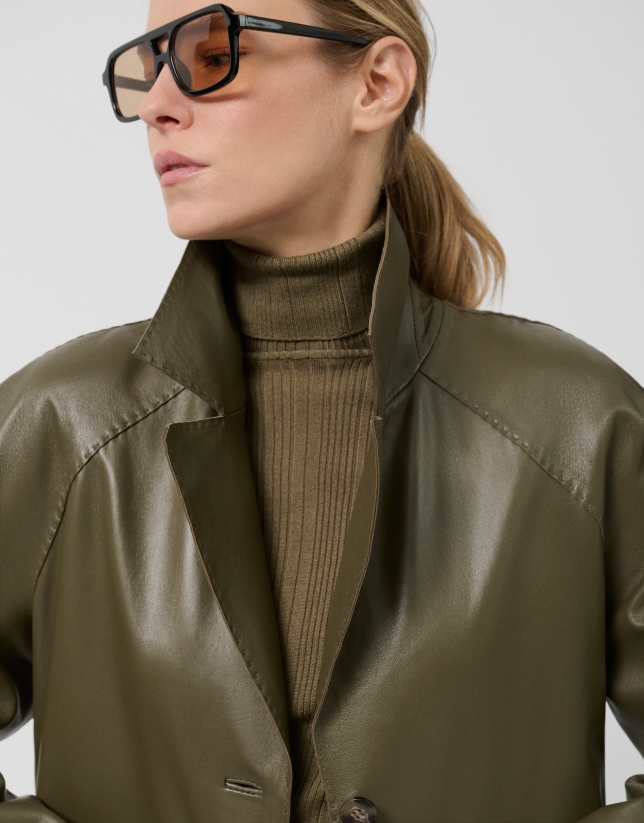 Long green napa coat
