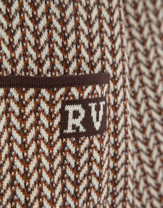 Beige and ecru herringbone jacquard jacket