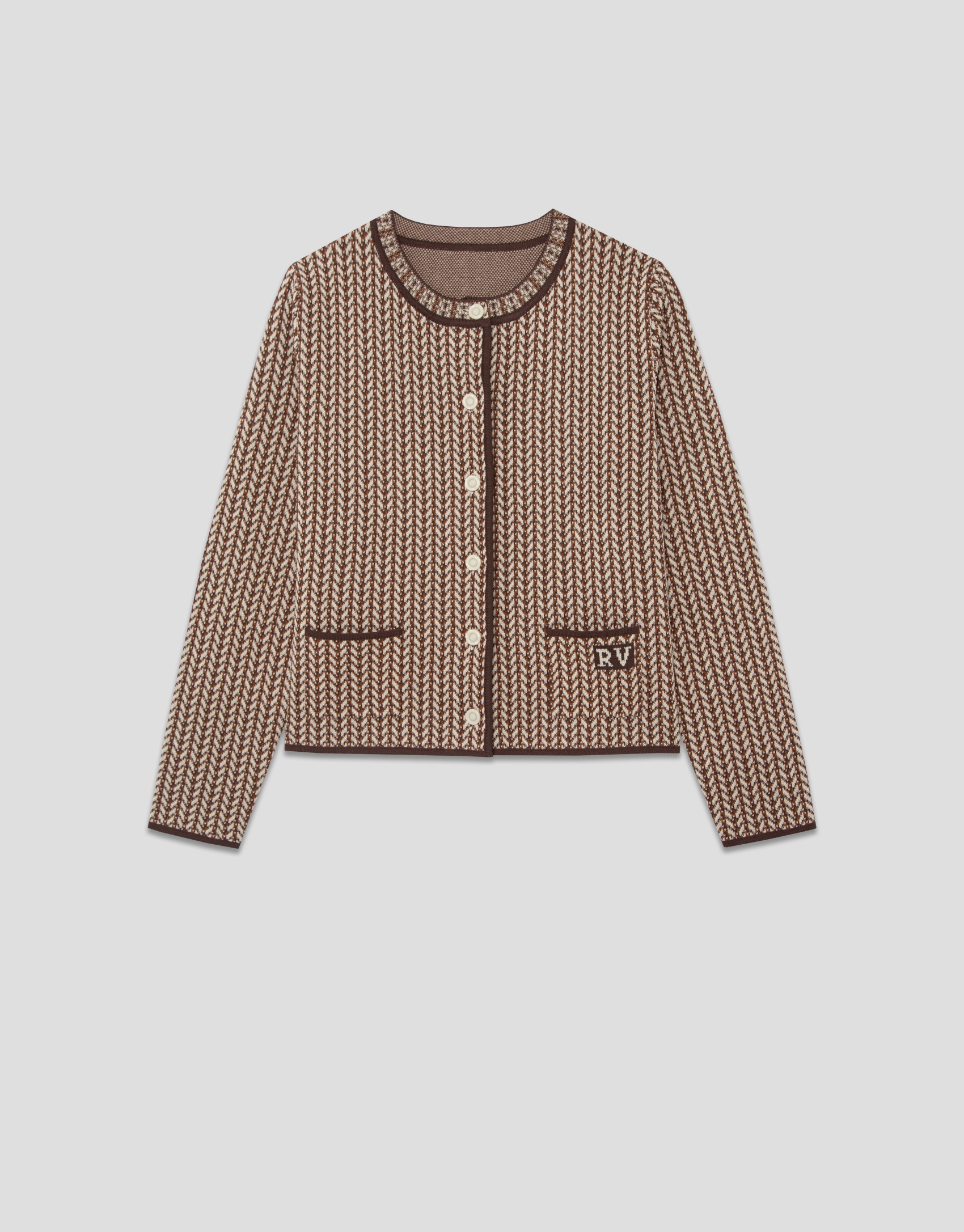 Beige and ecru herringbone jacquard jacket