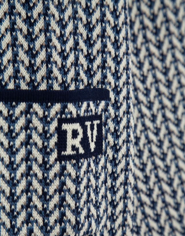 Blue and ecru herringbone jacquard jacket