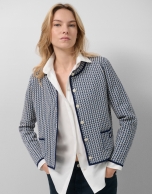 Blue and ecru herringbone jacquard jacket