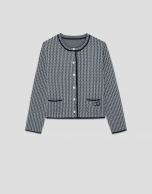 Blue and ecru herringbone jacquard jacket
