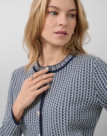Blue and ecru herringbone jacquard jacket