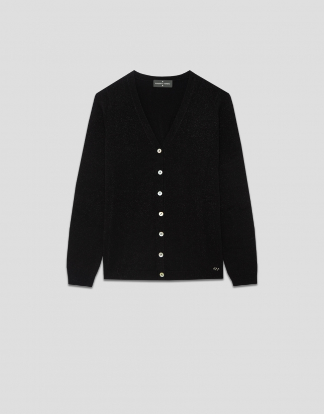 Chaqueta en punto fino negro con lúrex