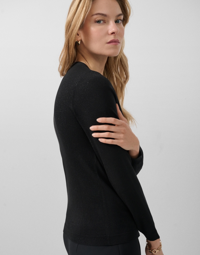 Chaqueta en punto fino negro con lúrex