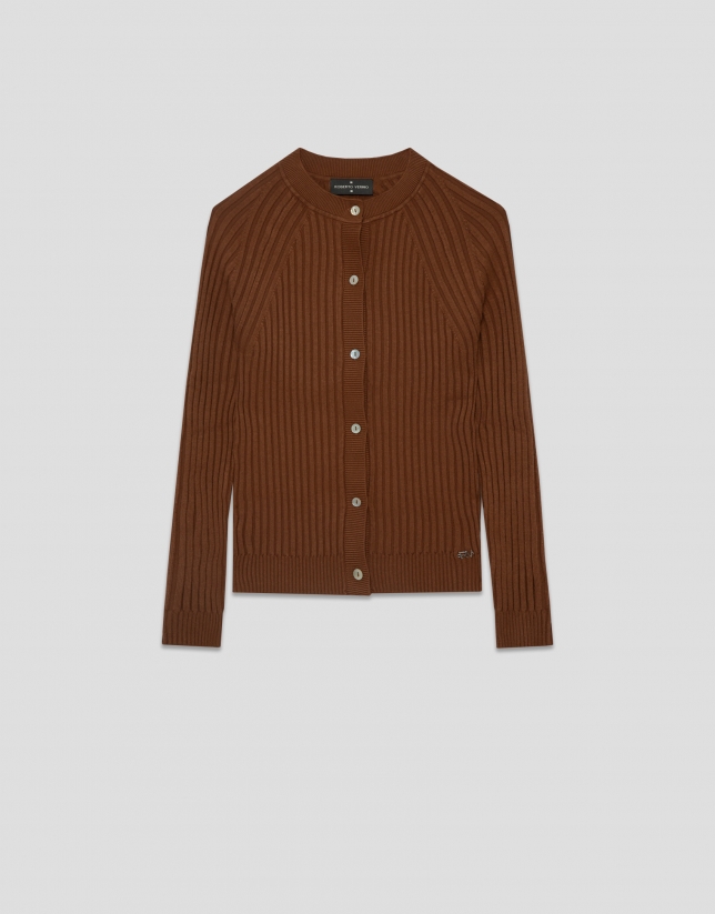 Brown fine ribbed knit jacket