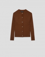 Brown fine ribbed knit jacket