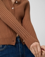 Brown fine ribbed knit jacket