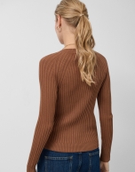 Brown fine ribbed knit jacket