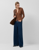 Brown fine ribbed knit jacket