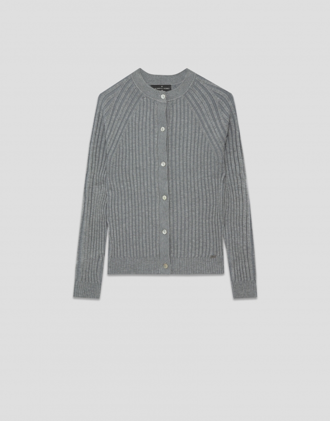 Fine grey ribbed knit jacket