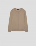 Chaqueta punto lana espiga calada beige