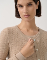 Chaqueta punto lana espiga calada beige