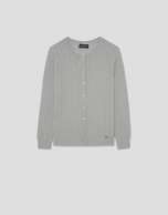 Gray openwork herringbone wool knit jacket