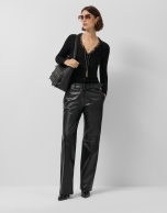 Fine knit jacket with V-neck and lace