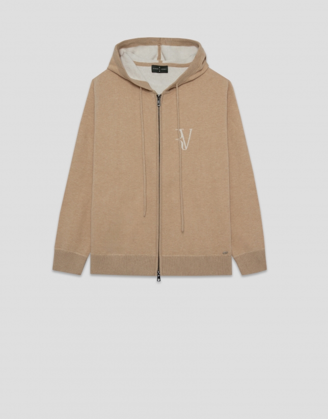 Chaqueta sudadera punto tricotado beige con jacquard RV