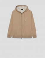 Chaqueta sudadera punto tricotado beige con jacquard RV