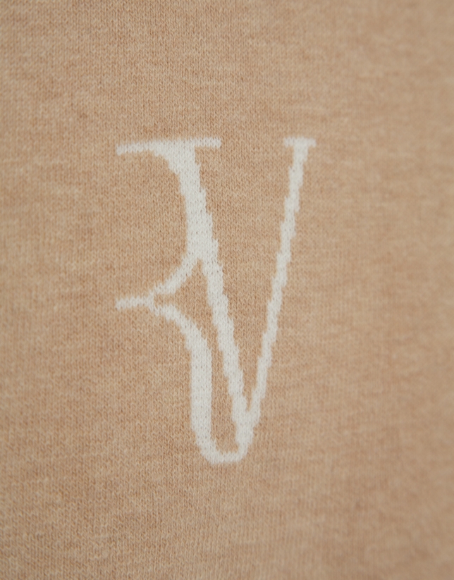 Chaqueta sudadera punto tricotado beige con jacquard RV
