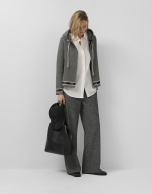 Grey herringbone jacquard knit sweatshirt jacket