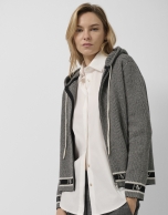 Grey herringbone jacquard knit sweatshirt jacket