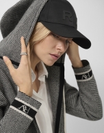 Grey herringbone jacquard knit sweatshirt jacket