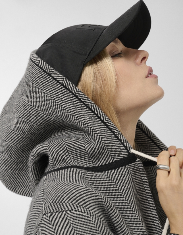 Grey herringbone jacquard knit sweatshirt jacket