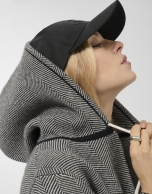 Grey herringbone jacquard knit sweatshirt jacket