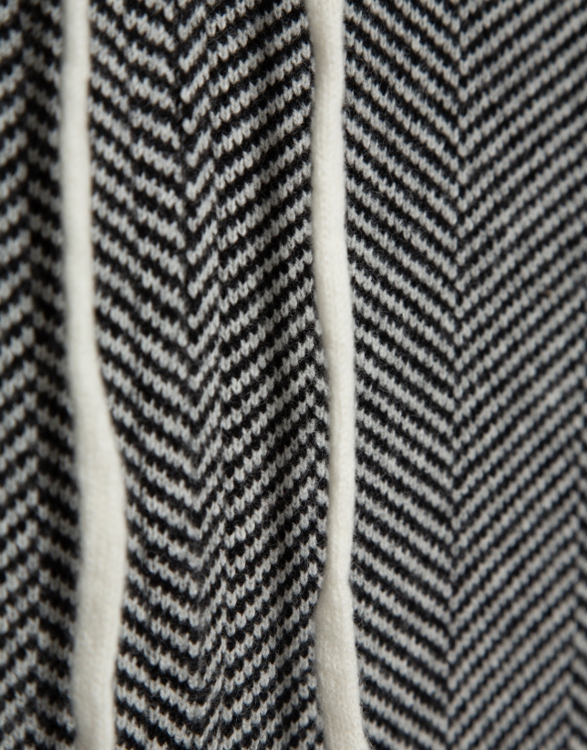 Grey herringbone jacquard knit sweatshirt jacket